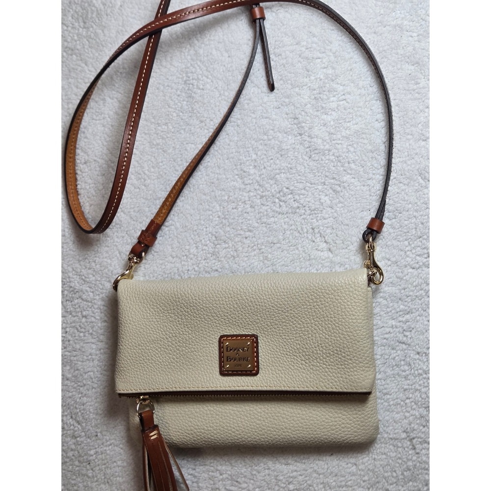 Dooney & Bourke Pebble Grain Leather Foldover Crossbody Bag Cream Tan